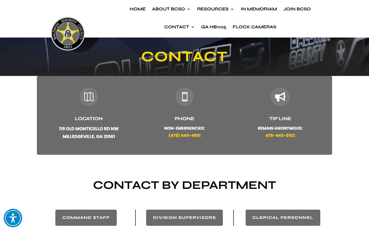 Baldwin County inmate records contact page with booking and jail service links