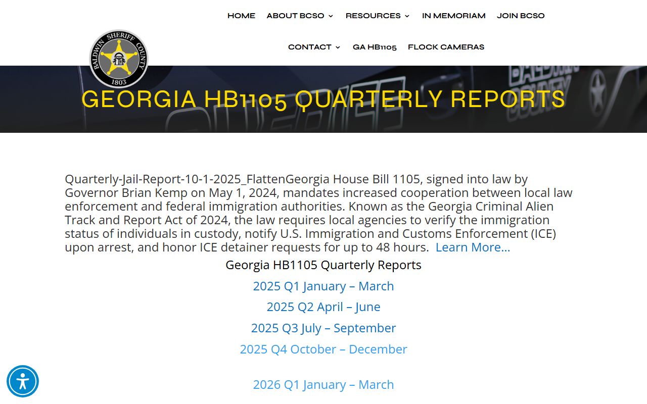 Baldwin County jail booking report page for inmate population trends