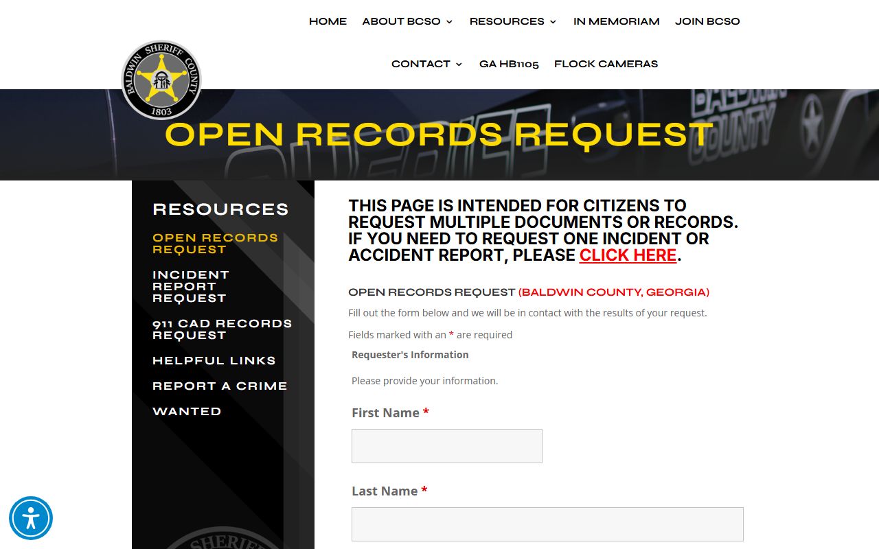 Baldwin County Sheriff's Office open records request form